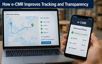 Sistem digital de urmărire care afișează ruta transportului și actualizări în timp real într-o platformă logistică